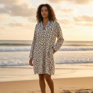 Lisa Corti Milano Mini Kurta Dress Leopard Print Cotton Couture Kaftan Sz M